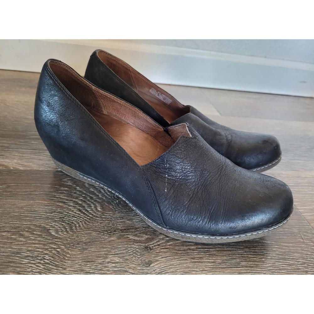 Dansko Loralie Black Leather Wedge Notched Vamp Shoes Womens Size 40 9-9.5 #5